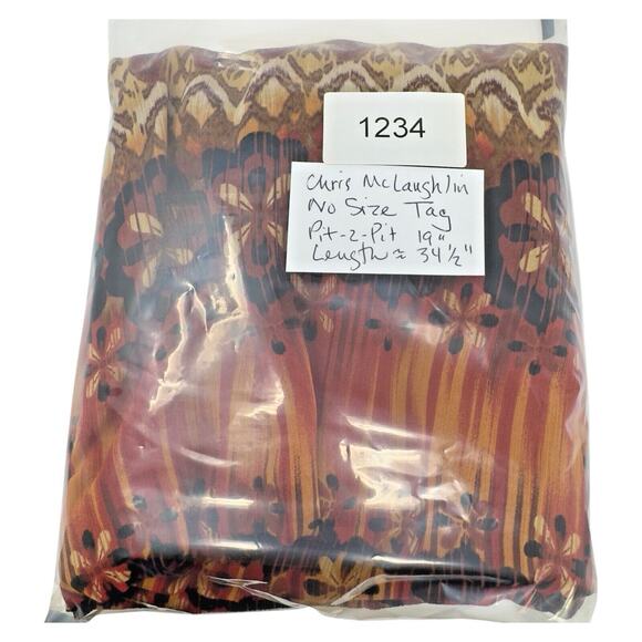 Chris Mclaughlin Chiffon Shift Dress 12 Sleeveless Boho Geo Tribal Orange Brown - Picture 13 of 13